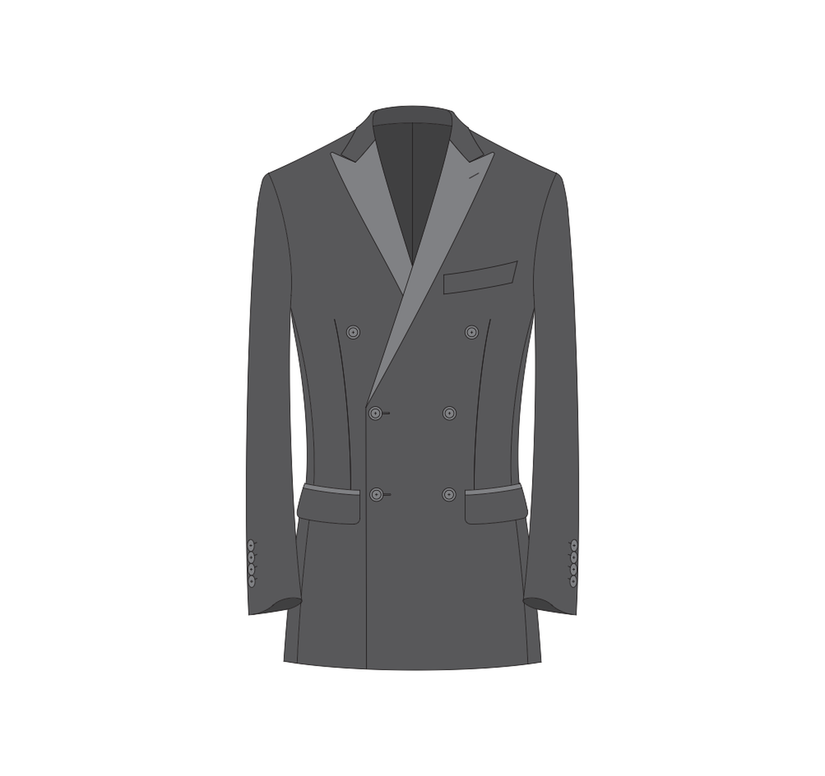 Double-breasted peak-lapel dinner jacket and tuxedo reference