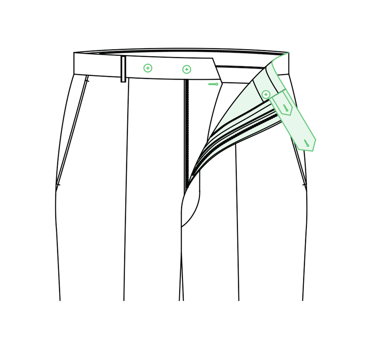 Button-tab and button-through waist-extension tailored trouser reference