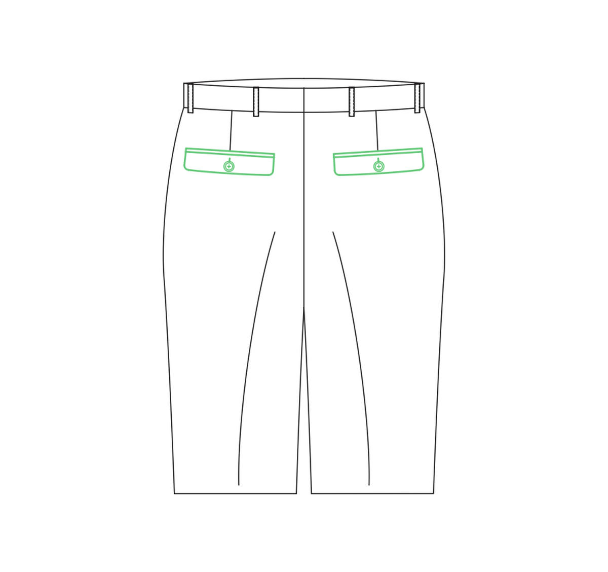 Double-besom flap-and-button back pocket tailored trouser reference