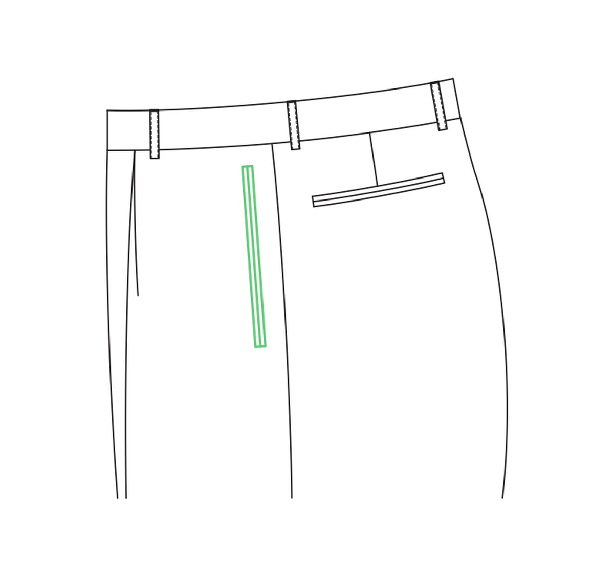 Offset double-besom front pocket tailored trouser reference