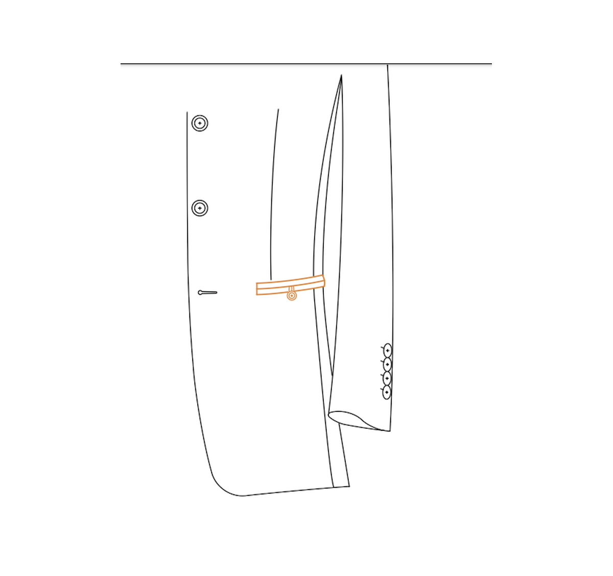 Double besom pocket with loop and button reference