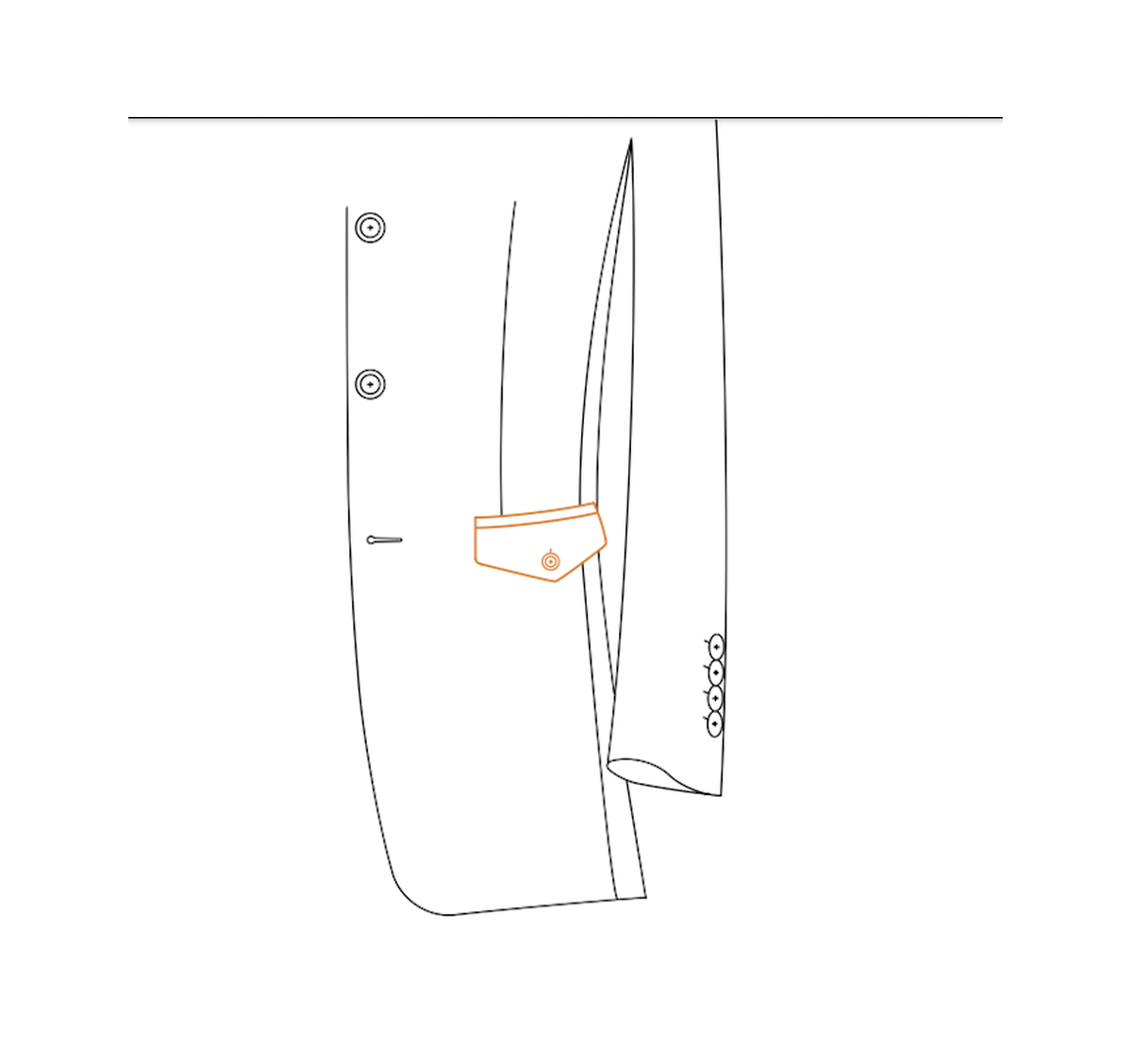 Double besom pocket with point flap and buttons reference