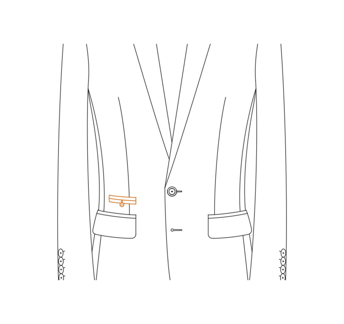 Double besom ticket pocket with loop and button reference